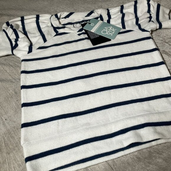 Girls CHASER NWT soft Stripped Short Sleeve top Blouse Blue Ivory Size 6 Preppy - Picture 2 of 7